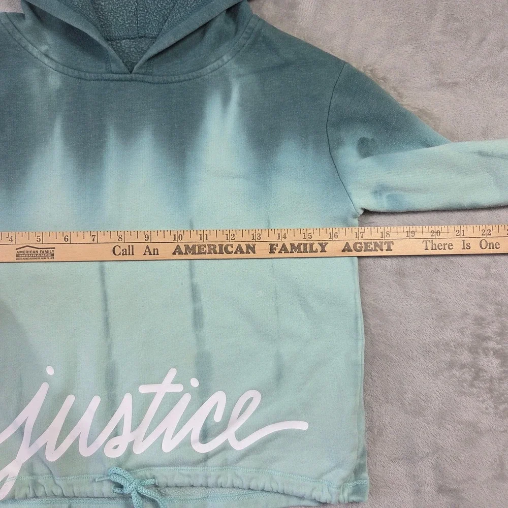 Justice Active Girls Teal Ombre Tie Dye Logo Pullover Hoodie Size 10 Lounge Cute